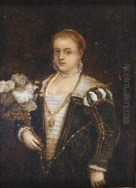 Portrait De Lavinia Avec Un Eventail De Plumes Oil Painting by David The Younger Teniers