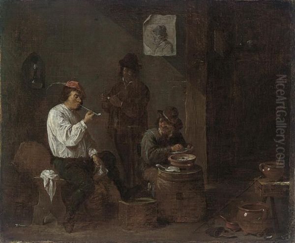 Peasants Smoking In A Tavern Oil Painting by David The Younger Teniers