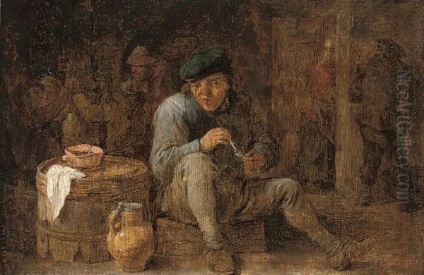 A Peasant Smoking In A Tavern Interior Oil Painting by David The Younger Teniers