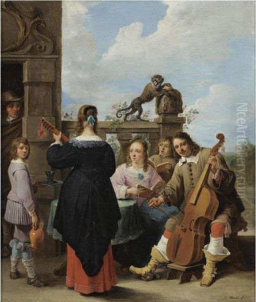 A Family Concert On The Terrace 
Of A Country House: A Selfportrait Of The Artist With His Family Oil Painting by David The Younger Teniers