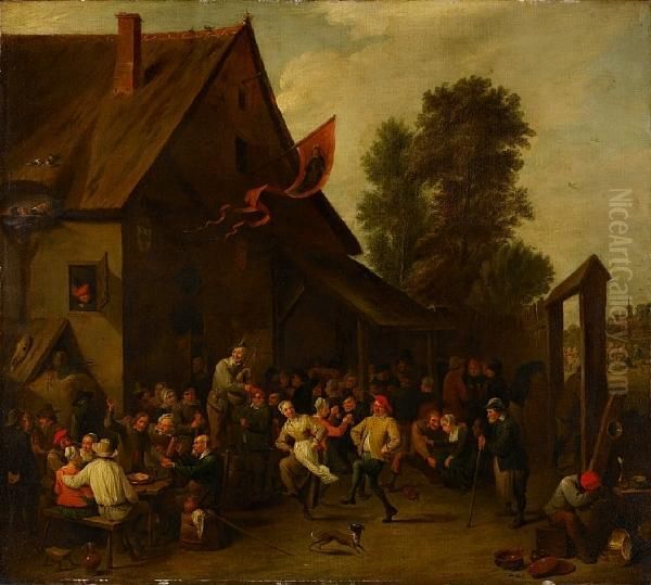 Peasants Merrymaking Outside A Tavern Oil Painting by David The Younger Teniers