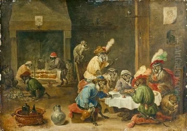 Le Festin Des Singes Oil Painting by David The Younger Teniers