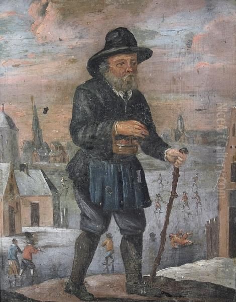 A Gentleman With A Walking Stick On A Winter'sday Oil Painting by David The Younger Teniers