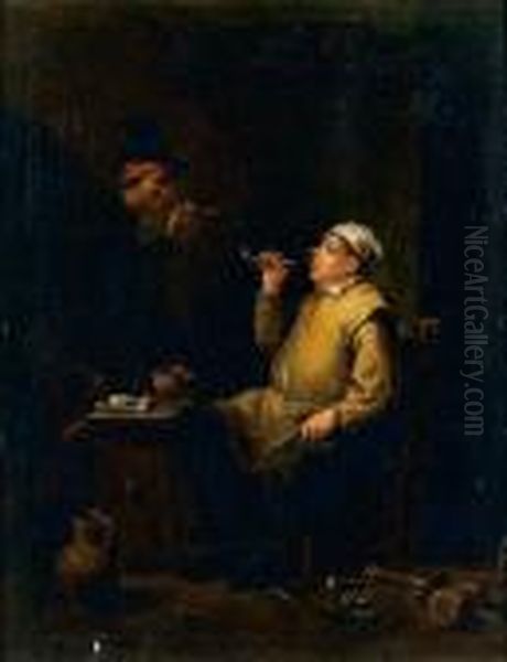 Deux Fumeurs Autour D'une Table Oil Painting by David The Younger Teniers