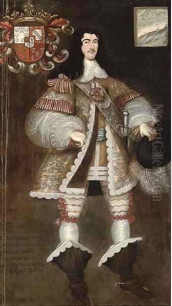 Portrait of a gentleman, standing full-length, holding a hat in his right hand Oil Painting by Spanish School