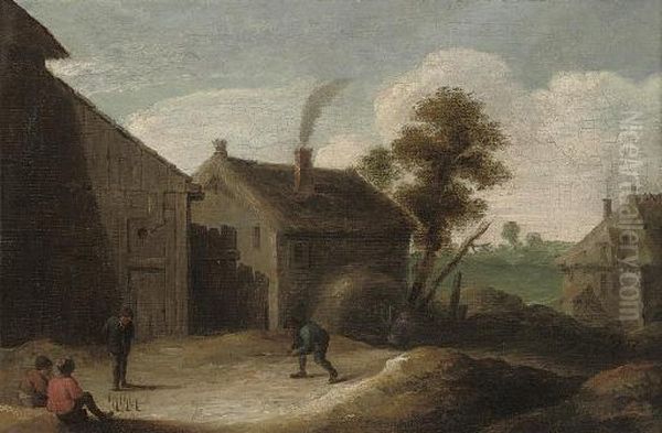 Peasants Playing Skittles Ouside An Inn Oil Painting by David The Younger Teniers