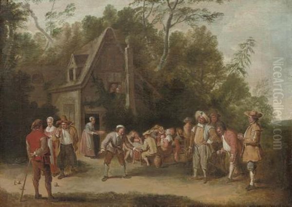 Playing Boule At The Inn Oil Painting by David The Younger Teniers