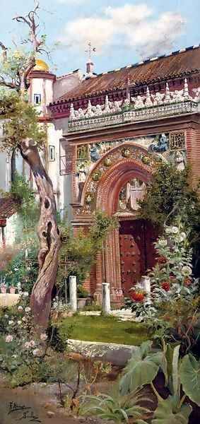 The portico of Santa Paula, Sevilla Oil Painting by Spanish School