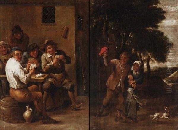 Uomo E Donna Con Can Oil Painting by David The Younger Teniers