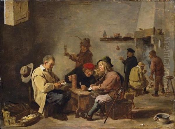 Card Players In An Inn Oil Painting by David The Younger Teniers