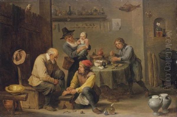 A Doctor's Surgery Oil Painting by David The Younger Teniers