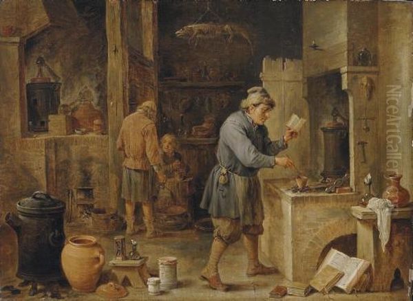 An Alchemist In His Workshop Oil Painting by David The Younger Teniers