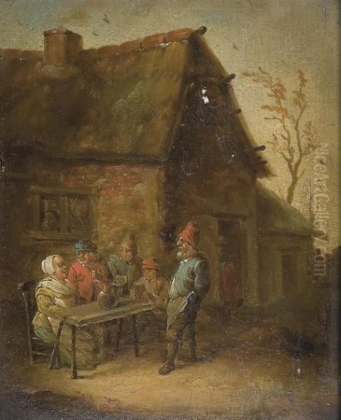 A Village Inn With Peasants Seated At A Table Oil Painting by David The Younger Teniers