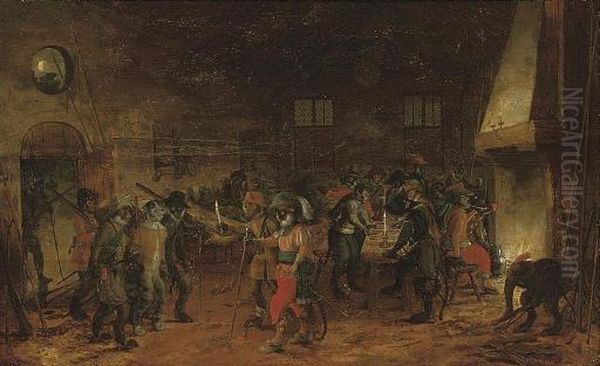 A 'singerie' With Monkeys In A Guardroom At Night Oil Painting by David The Younger Teniers