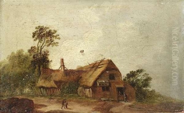 The Younger. . A Small Cottage. Oil/oak Oil Painting by David The Younger Teniers