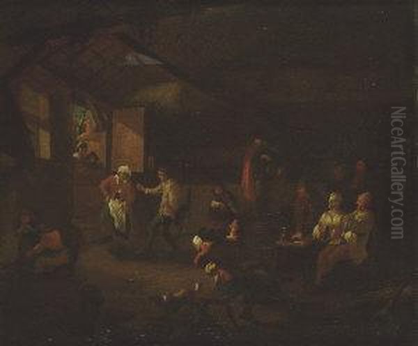 Revellers Inside A Tavern Oil Painting by David The Younger Teniers