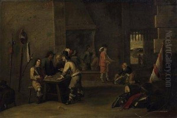 Interior With Soldiers Playing 
Games. Subsequently Denoted On The Table: David Teniers 1644 Oil Painting by David The Younger Teniers