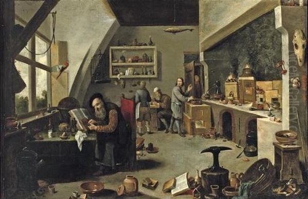 An Alchemist In His Workshop Oil Painting by David The Younger Teniers