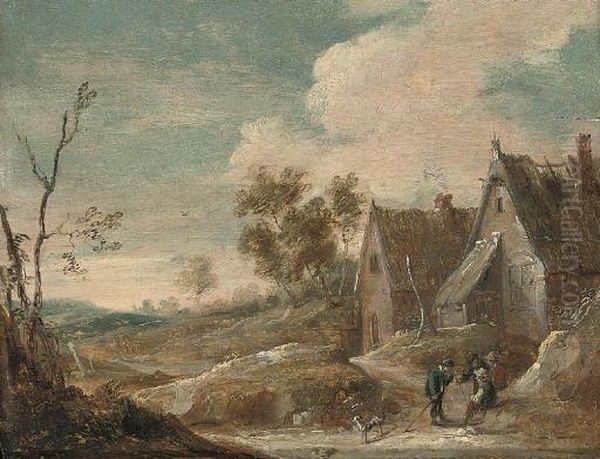 A Village Landscape With Peasants Conversing Oil Painting by David The Younger Teniers