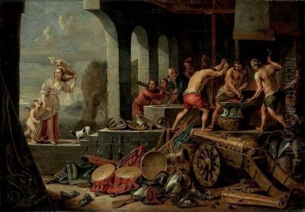 Venus And Cupid At Vulcan's Forge Oil Painting by David The Younger Teniers