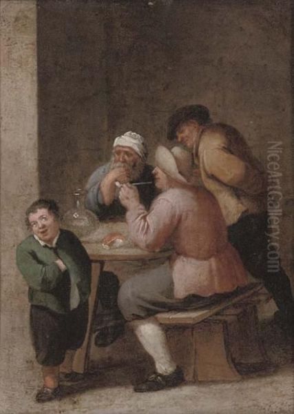 Peasants Drinking And Smoking In An Interior Oil Painting by David The Younger Teniers