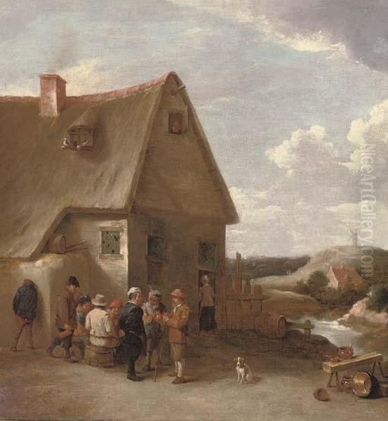 Peasants Conversing By A Cottage Oil Painting by David The Younger Teniers