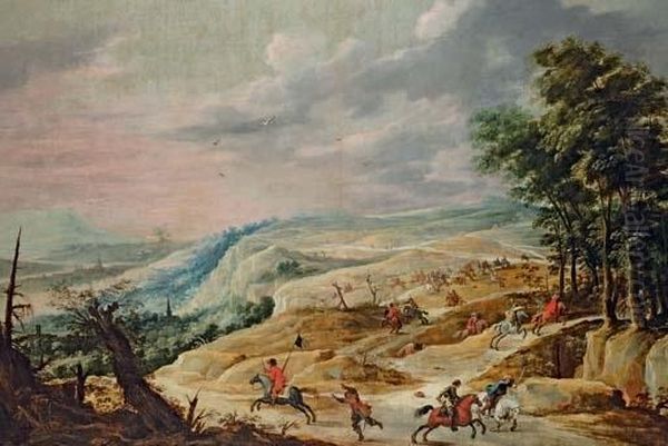 An Extensive Landscape With A Cavalry Skirmish On A Ridge Oil Painting by David The Younger Teniers