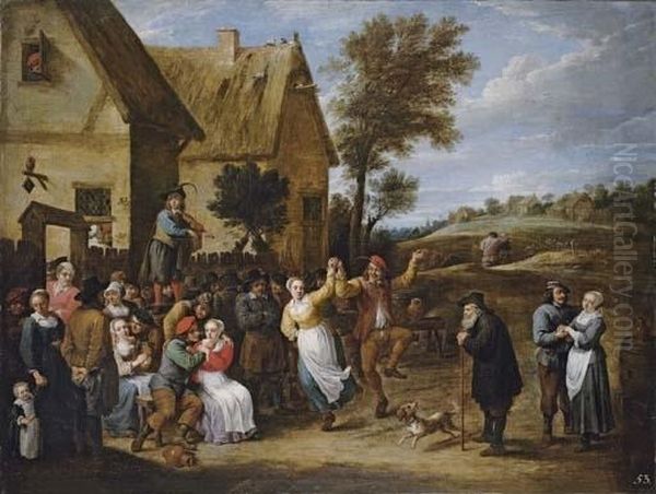 A Village Inn With Peasants Dancing And Making Merry To The Music Of A Fiddler Oil Painting by David The Younger Teniers