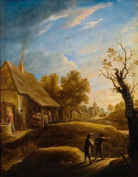 Paysans Dans Un Paysage Au Coucher Du Soleil Oil Painting by David The Younger Teniers