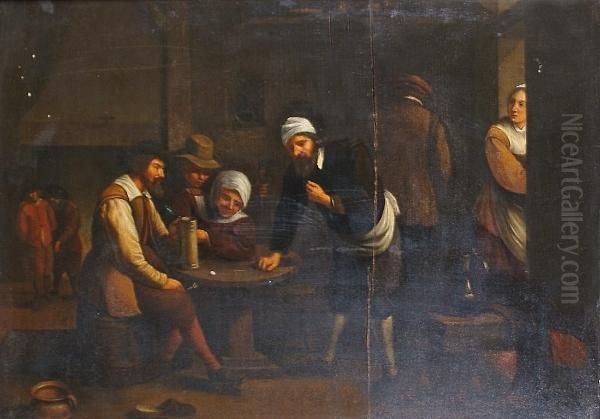 A Tavern Interior Oil Painting by David The Younger Teniers