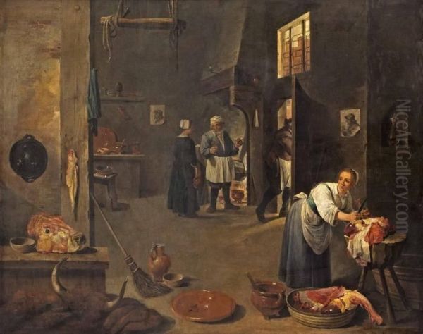 Hos Slaktaren Oil Painting by David The Younger Teniers