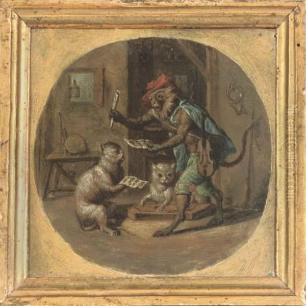 Monkey Music; And Monkey Business Oil Painting by David The Younger Teniers