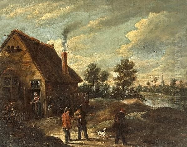 An Extensive Landscape With Figures Outside A Cottage Oil Painting by David The Younger Teniers