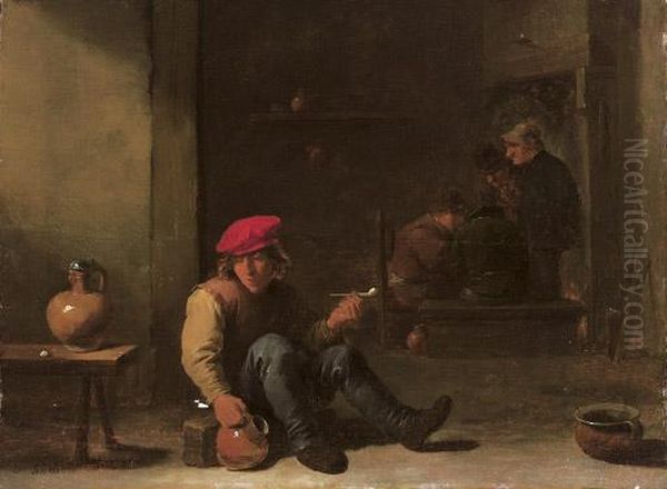 A Boor Holding A Pipe And Jug Seated In An Interior Oil Painting by David The Younger Teniers