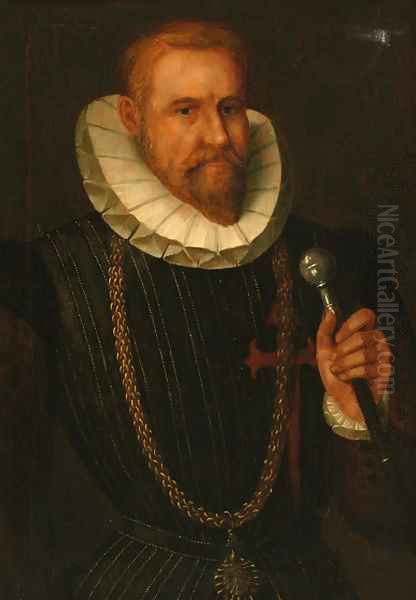 Portrait of a gentleman, half-length, in a black doublet and a ruff collar Oil Painting by Spanish School