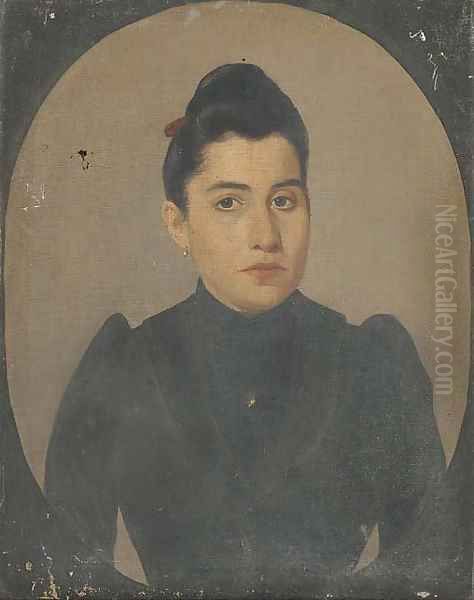 Portrait of a lady, half-length, in black, in a feigned oval Oil Painting by Spanish School