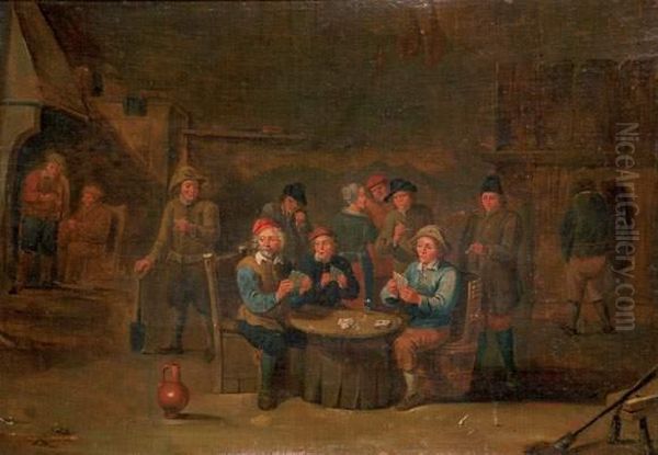 La Partie De Cartes Dans La Taverne. Oil Painting by David The Younger Teniers