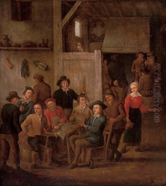 Boors Playing Cards And Merrymaking In A Tavern Oil Painting by David The Younger Teniers