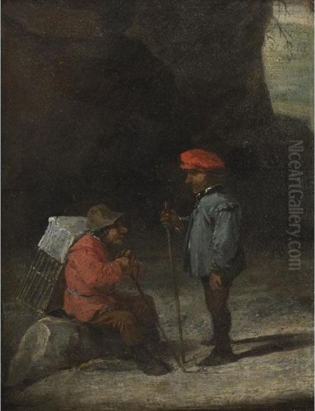 Two Travelers Conversing By The Roadside Oil Painting by David The Younger Teniers