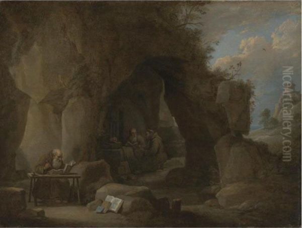 Property From A Private Collection
 

 
 
 

 
 Hermits Writing In A Rocky Landscape Oil Painting by David The Younger Teniers