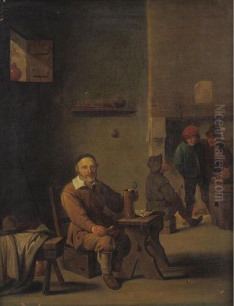 Figure Enjoying A Pipe And A Drink At A Tavern Oil Painting by David The Younger Teniers