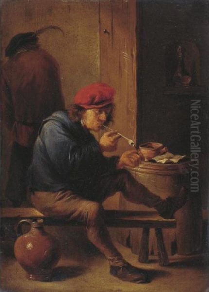 Smoker Lighting A Pipe Oil Painting by David The Younger Teniers