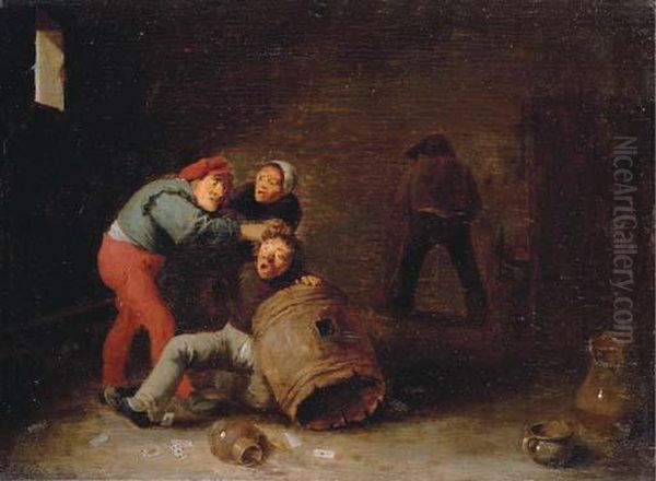 Boors Brawling In A Tavern Oil Painting by David The Younger Teniers