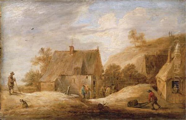 A Village Landscape With Peasants Outside A Cottage And A Traveller On A Path Oil Painting by David The Younger Teniers