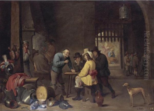 A Guardroom Interior With Soldiers Playing Dice, The Liberation Of Saint Peter Beyond Oil Painting by David The Younger Teniers