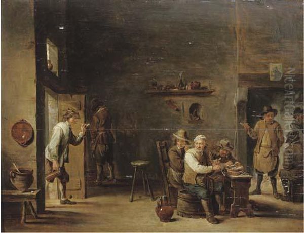 Peasants Smoking In An Interior With Other Figures By A Fireplace Oil Painting by David The Younger Teniers