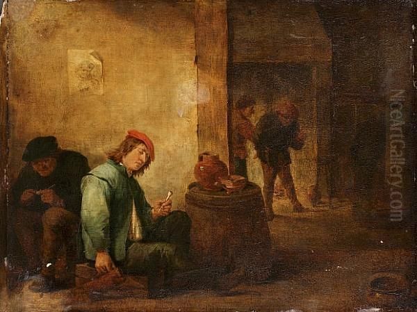 A Tavern Interior With Peasants Smoking And Drinking Oil Painting by David The Younger Teniers