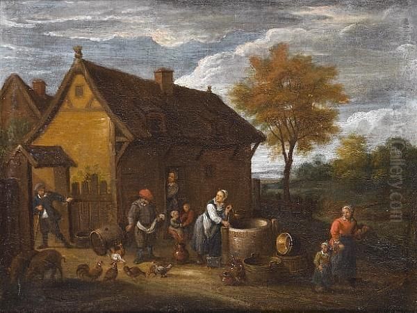 Peasants Before A Cottage Oil Painting by David The Younger Teniers