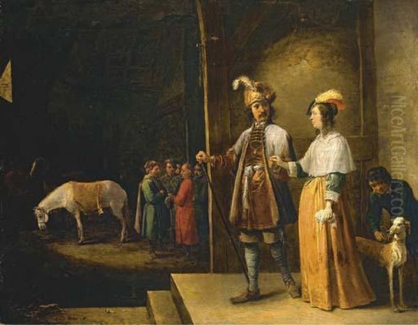 A Lady And Gentleman Entering A Stable Oil Painting by David The Younger Teniers