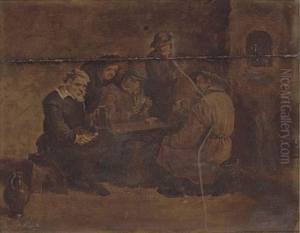 Card Players In An Interior Oil Painting by David The Younger Teniers